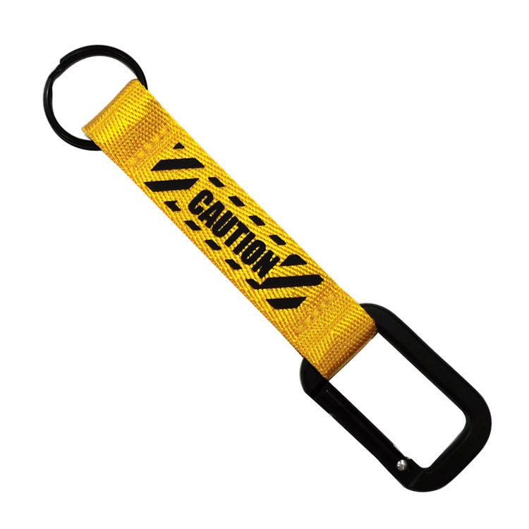 CAUTION & Text Designed Mountaineer Style Key Chains