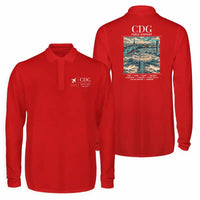 Thumbnail for Paris Charles de Gaulle Airport (CDG) Premium Polo T-Shirts - Poster - Long Sleeve - Red