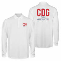 Thumbnail for Paris Charles de Gaulle Airport (CDG) Premium Polo T-Shirts - Tag - Long Sleeve - White