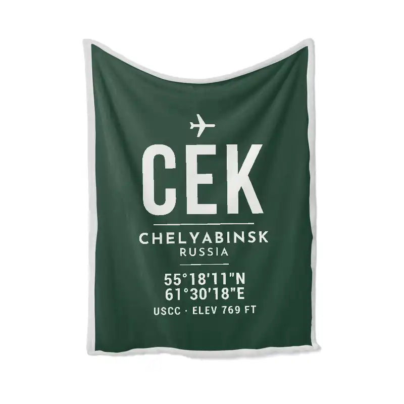 Kurchatov Chelyabinsk International Airport (CEK) Bedding Sets & Blankets - Blanket - ID Tag - Dark Green