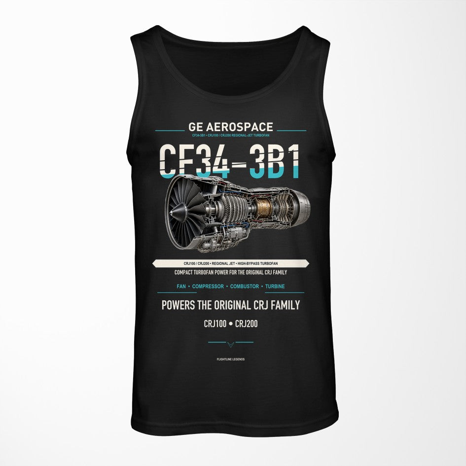 CF34-3B1 design on black tank top
