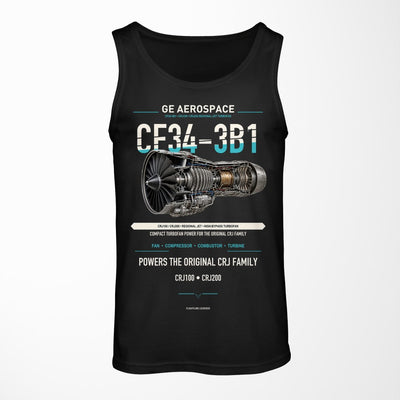 CF34-3B1 design on black tank top