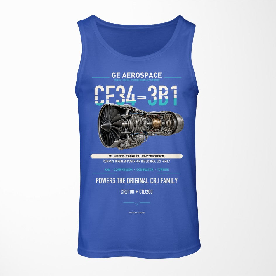 CF34-3B1 design on blue tank top