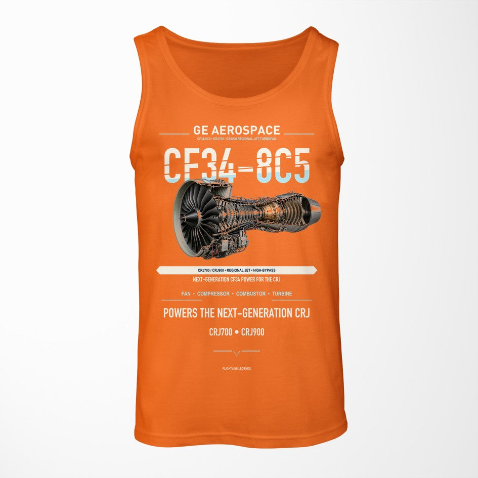 CF34-8C5 design on orange tank top