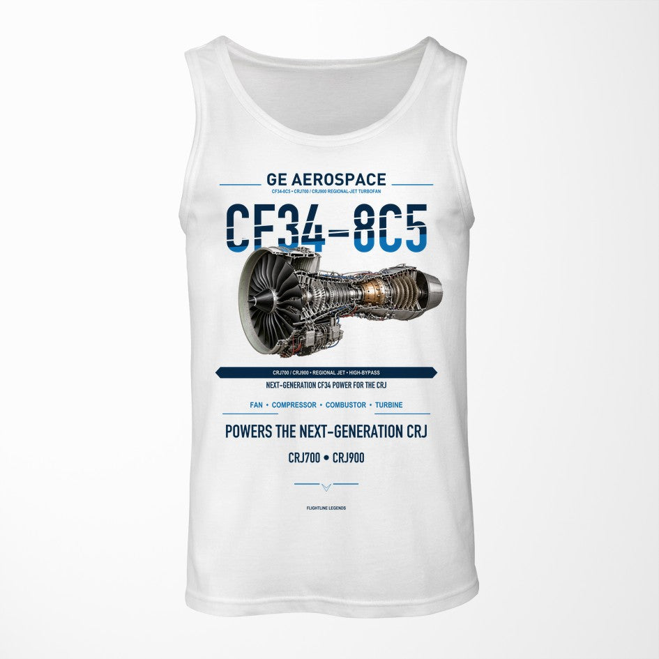 CF34-8C5 design on white tank top