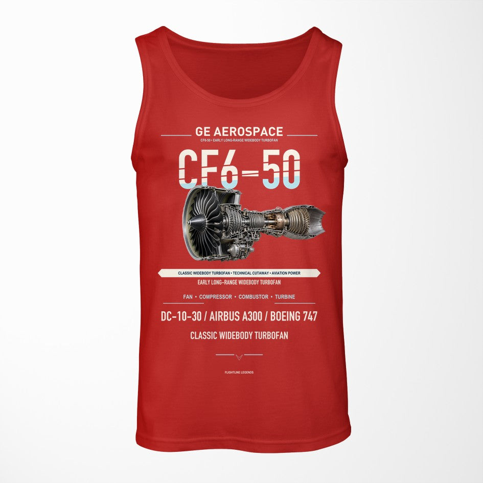CF6-50 design on red tank top