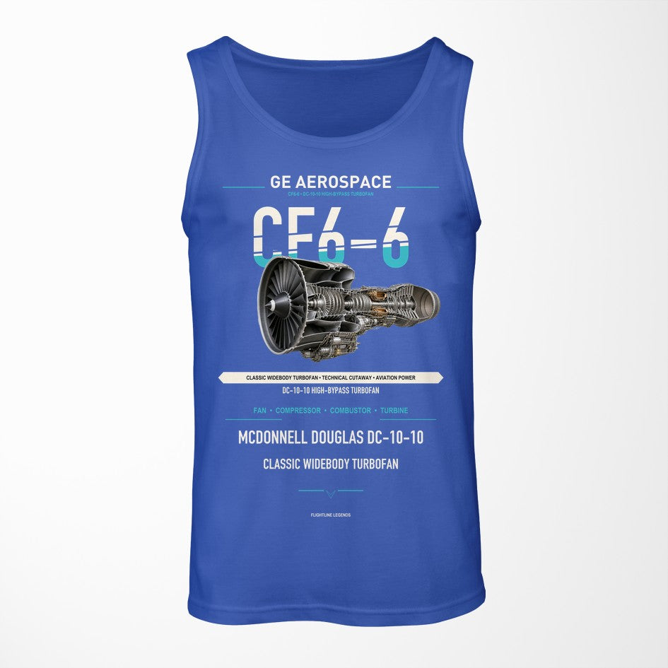 CF6-6 design on blue tank top