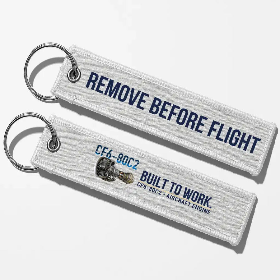 GE CF6-80C2 Engine Aviator Key Chains - White - Remove Before Flight