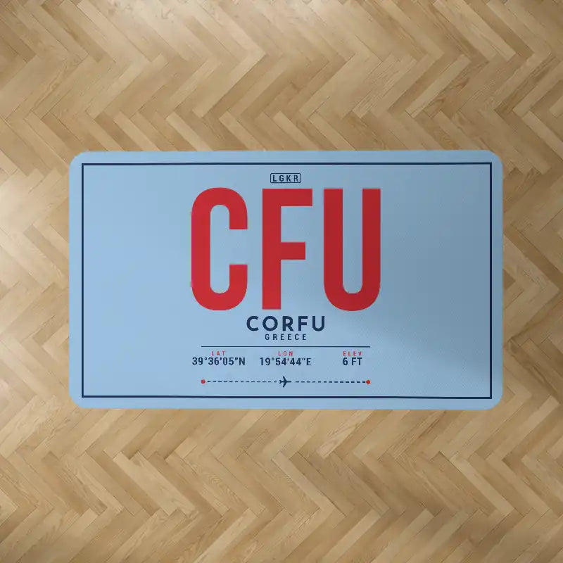 Corfu International Airport 'Ioannis Kapodistrias' (CFU) Carpets - Carpet Rectangle - ID Tag - Light Blue V2