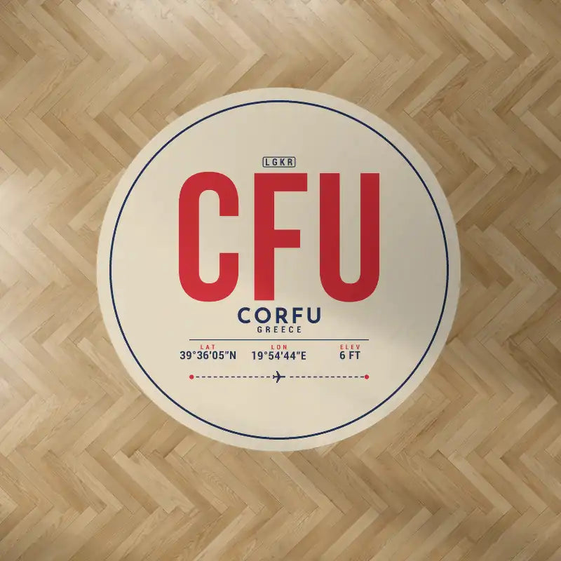 Corfu International Airport 'Ioannis Kapodistrias' (CFU) Carpets - Carpet Round - ID Tag - Beige V2