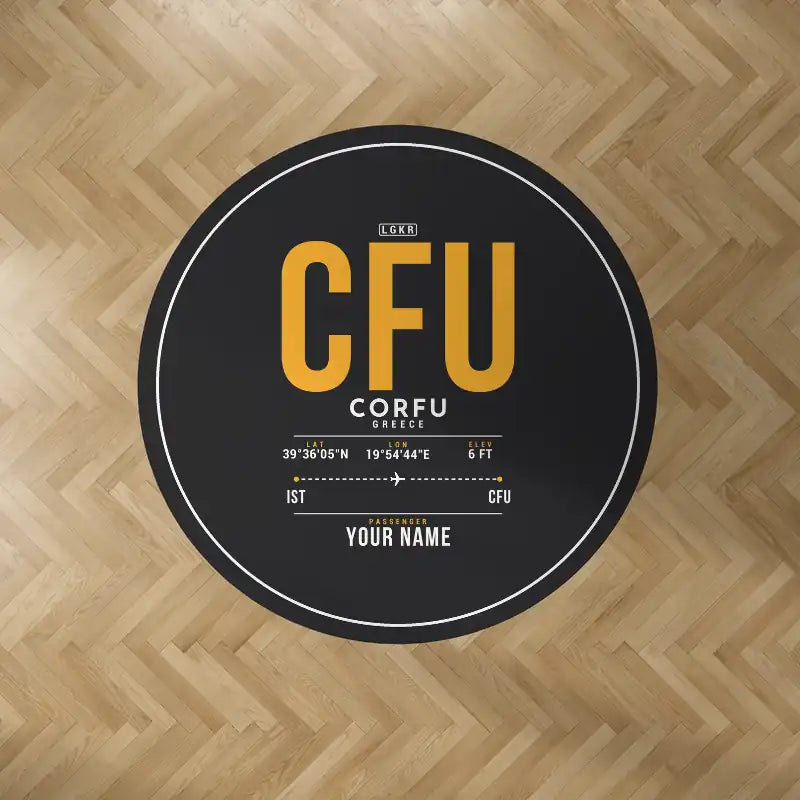 Corfu International Airport 'Ioannis Kapodistrias' (CFU) Carpets - Carpet Round - ID Tag + Name - Black V2