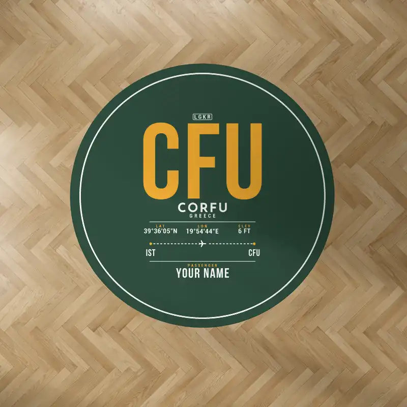 Corfu International Airport 'Ioannis Kapodistrias' (CFU) Carpets - Carpet Round - ID Tag + Name - Dark Green V2