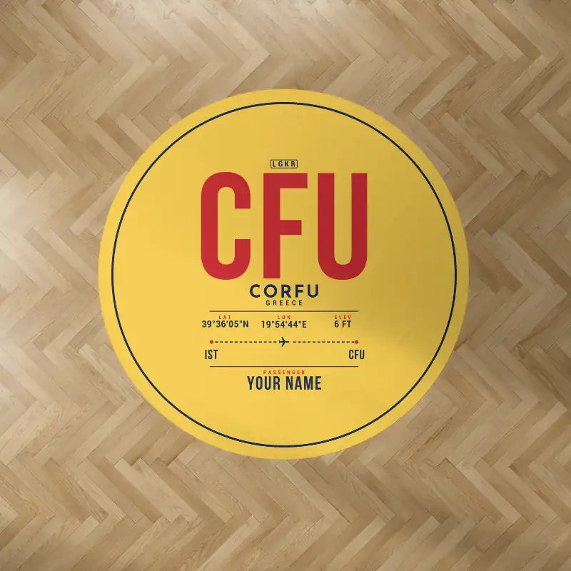 Corfu International Airport 'Ioannis Kapodistrias' (CFU) Carpets - Carpet Round - ID Tag + Name - Yellow V2