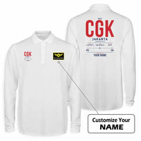 Thumbnail for Jakarta Soekarno-Hatta International Airport (CGK) Premium Polo T-Shirts - Tag Custom - Long Sleeve - White
