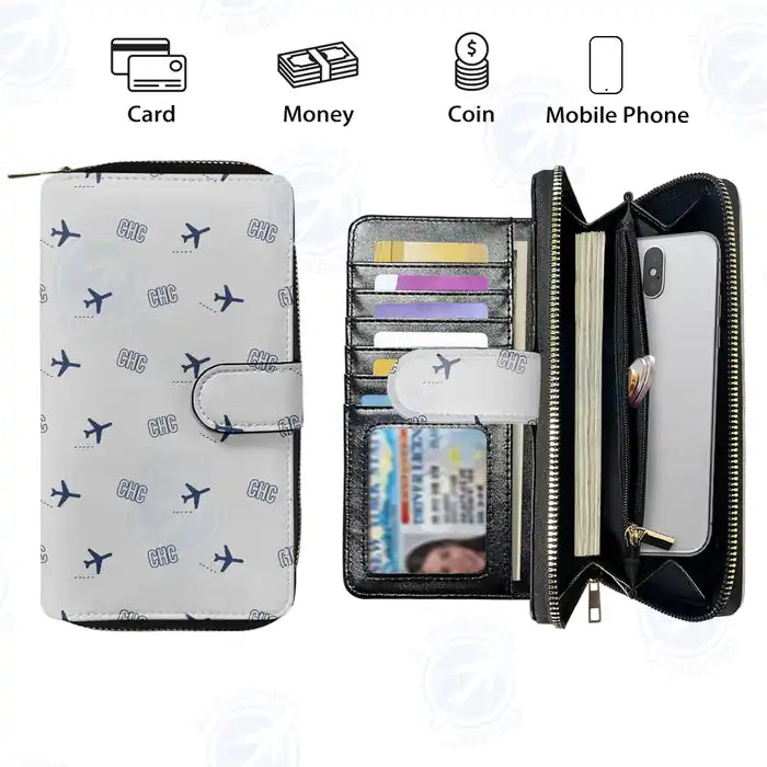 Christchurch Airport (CHC) Leather Wallets - Zip Long Wallet - Pattern - Light Gray