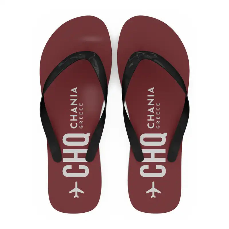 Chania International Airport (CHQ) Slippers & Flip Flops - Slippers - Flip Flops - Code - Dark Red