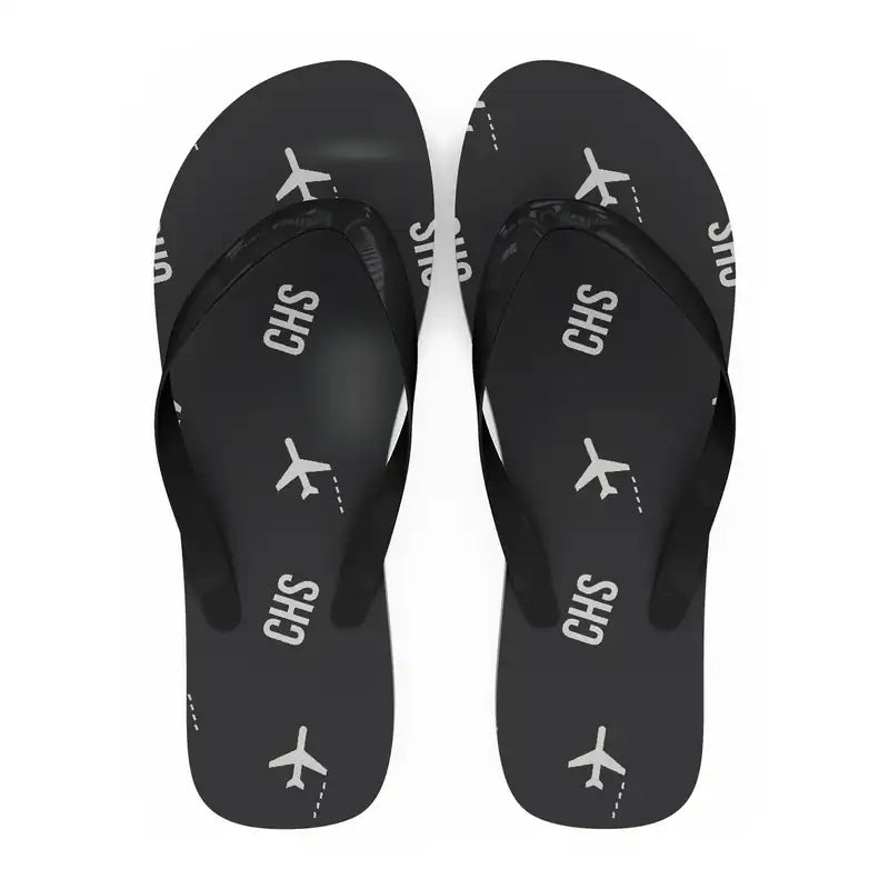 Charleston International Airport (CHS) Slippers & Flip Flops - Slippers - Flip Flops - Pattern - Black