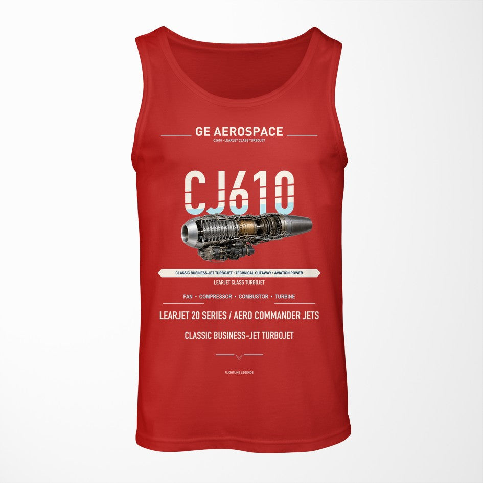 CJ610 design on red tank top