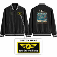 Thumbnail for Chongqing Jiangbei International Airport (CKG) Stylish Jackets - Baseball Collar - Poster + Name - Black