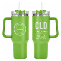 Thumbnail for McClellan-Palomar Airport (CLD) Stainless Steel Mugs - ID Tag + Custom Back - 40oz Car Mug - Green