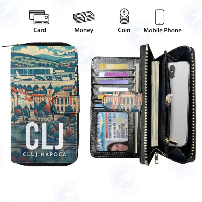 Avram Iancu Cluj International Airport (CLJ) Leather Wallets - Zip Long Wallet - Scene