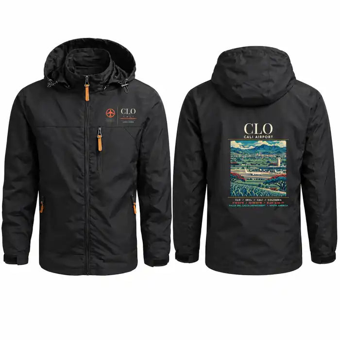 Alfonso Bonilla Aragon International Airport (CLO) Stylish Jackets - Hooded Windbreaker - Poster - Black