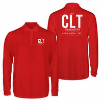 Thumbnail for Charlotte Douglas International Airport (CLT) Premium Polo T-Shirts - Tag - Long Sleeve - Red