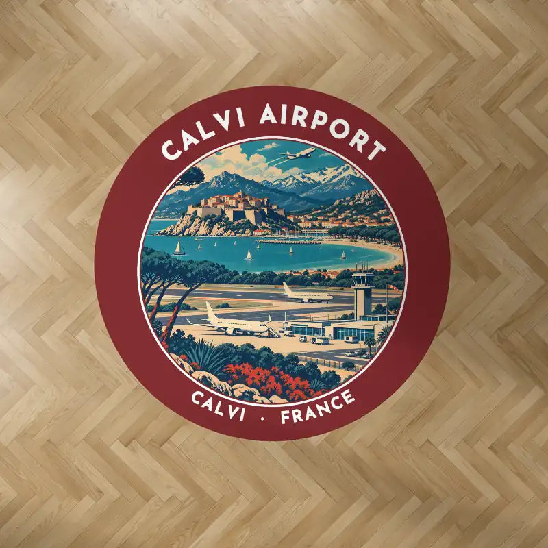 Calvi - Sainte-Catherine Airport (CLY) Carpets - Carpet Round - Badge - Dark Red V2