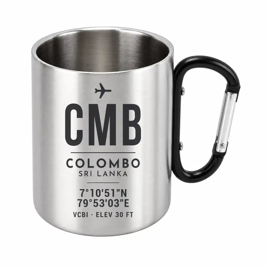 Bandaranaike International Airport Colombo (CMB) Stainless Steel Mugs - ID Tag - Outdoors Mug - Black