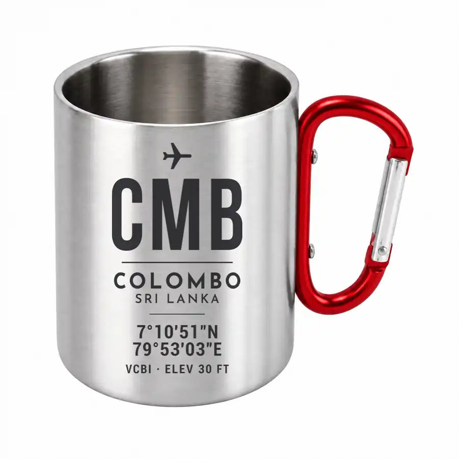 Bandaranaike International Airport Colombo (CMB) Stainless Steel Mugs - ID Tag - Outdoors Mug - Red