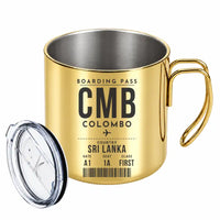 Thumbnail for Bandaranaike International Airport Colombo (CMB) Stainless Steel Mugs - Boarding Pass - Portable Mug - Gold