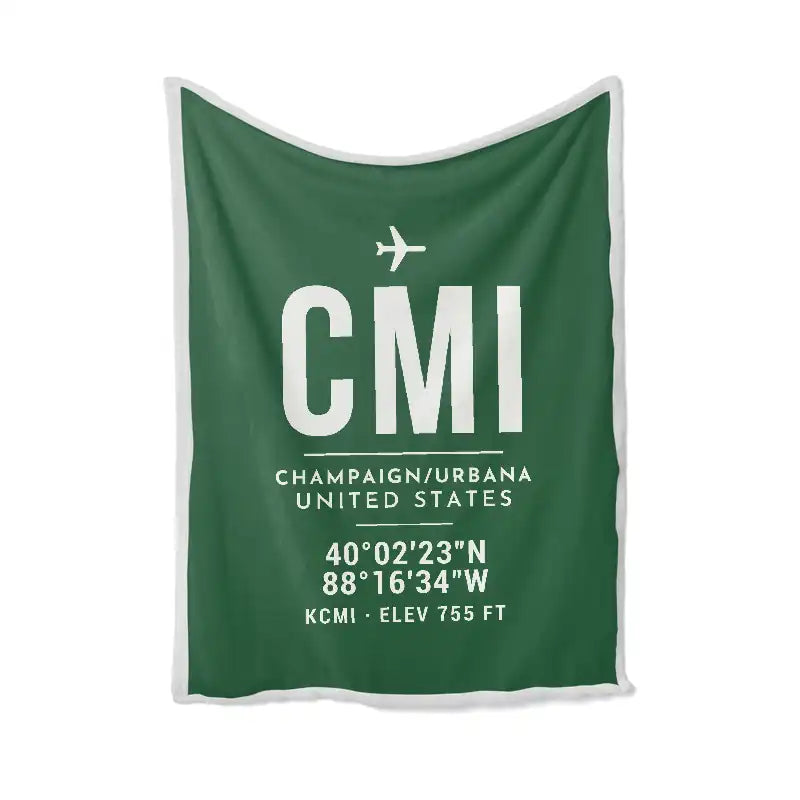University of Illinois Willard Airport (CMI) Bedding Sets & Blankets - Blanket - ID Tag - Green