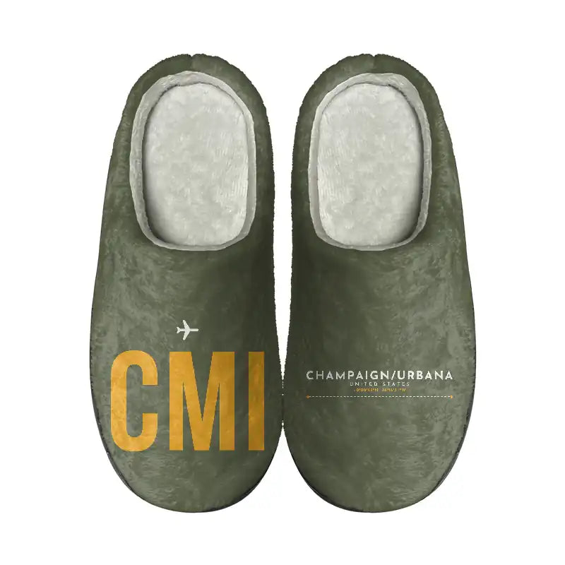 University of Illinois Willard Airport (CMI) Slippers & Flip Flops - Slippers - Cotton - Code - Different - Green Army