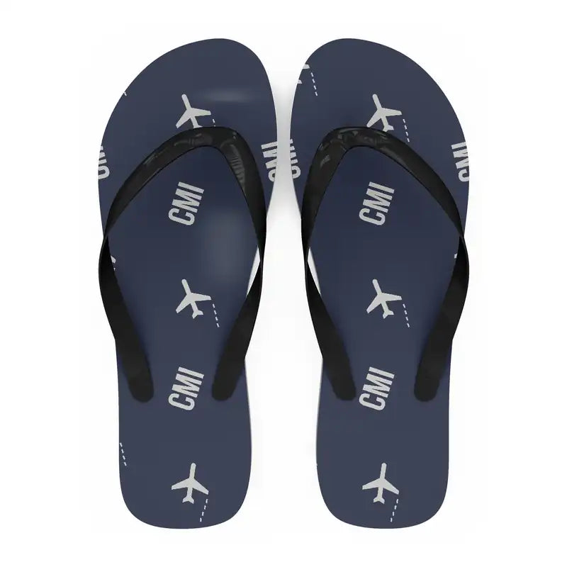 University of Illinois Willard Airport (CMI) Slippers & Flip Flops - Slippers - Flip Flops - Pattern - Navy Blue