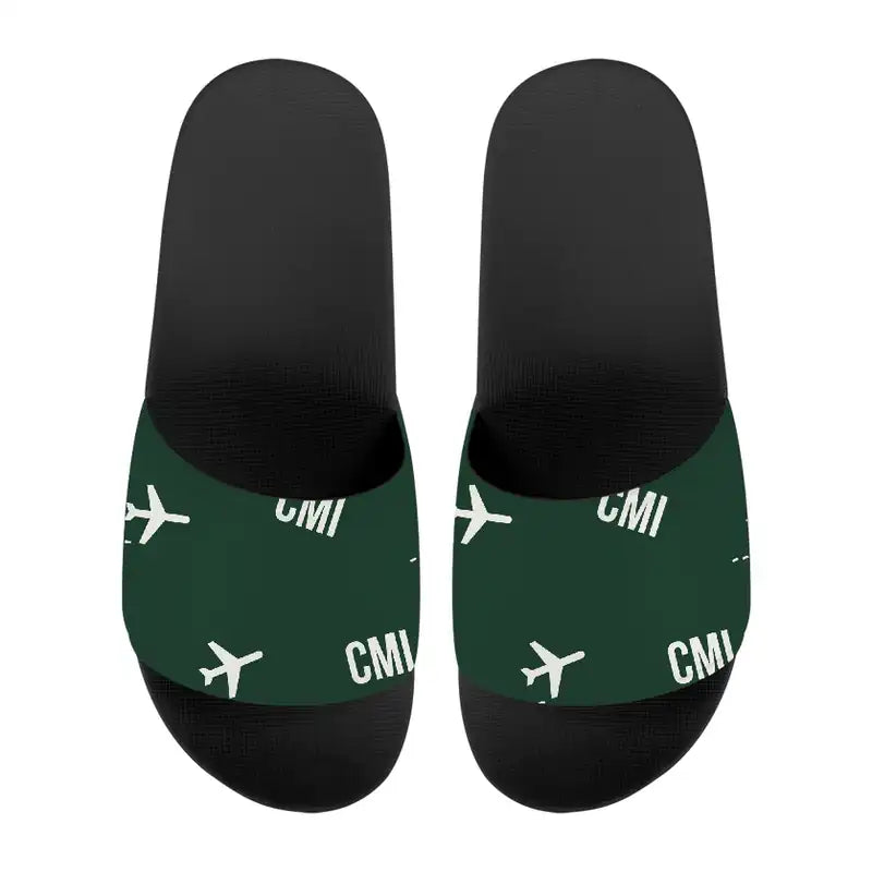 University of Illinois Willard Airport (CMI) Slippers & Flip Flops - Slippers - Sport - Pattern - Dark Green