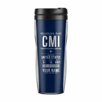 Thumbnail for University of Illinois Willard Airport (CMI) Travel Mugs - Boarding Pass + Name - Plastic (No Holder) - Dark Blue