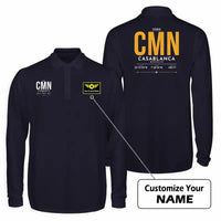 Thumbnail for Casablanca Mohammed V International Airport (CMN) Premium Polo T-Shirts - Tag + Name - Long Sleeve - Dark Blue