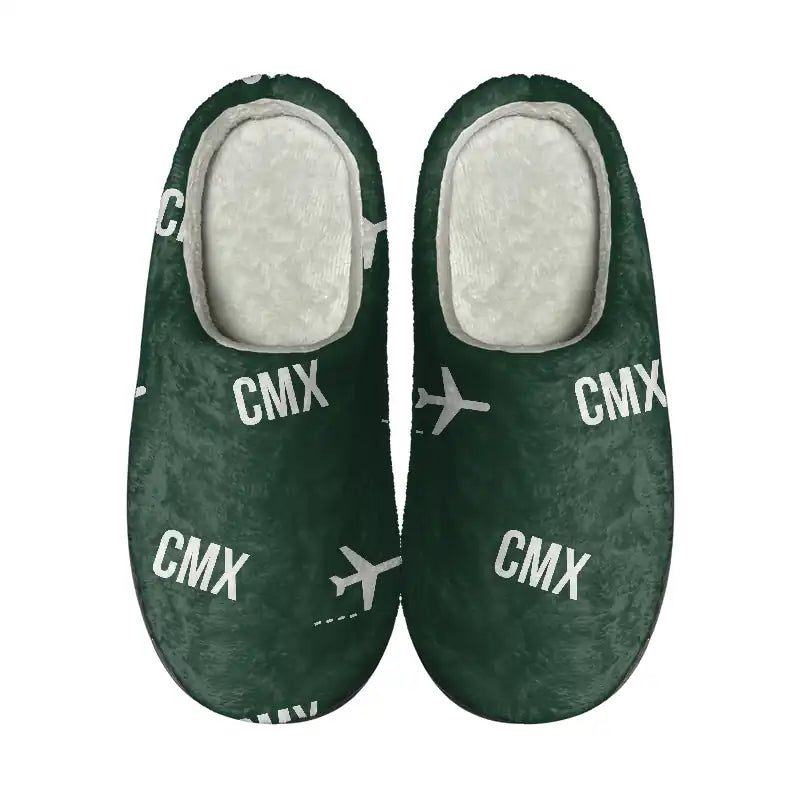Houghton County Memorial Airport (CMX) Slippers & Flip Flops - Slippers - Cotton - Pattern - Dark Green