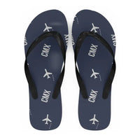 Thumbnail for Houghton County Memorial Airport (CMX) Slippers & Flip Flops - Slippers - Flip Flops - Pattern - Navy Blue