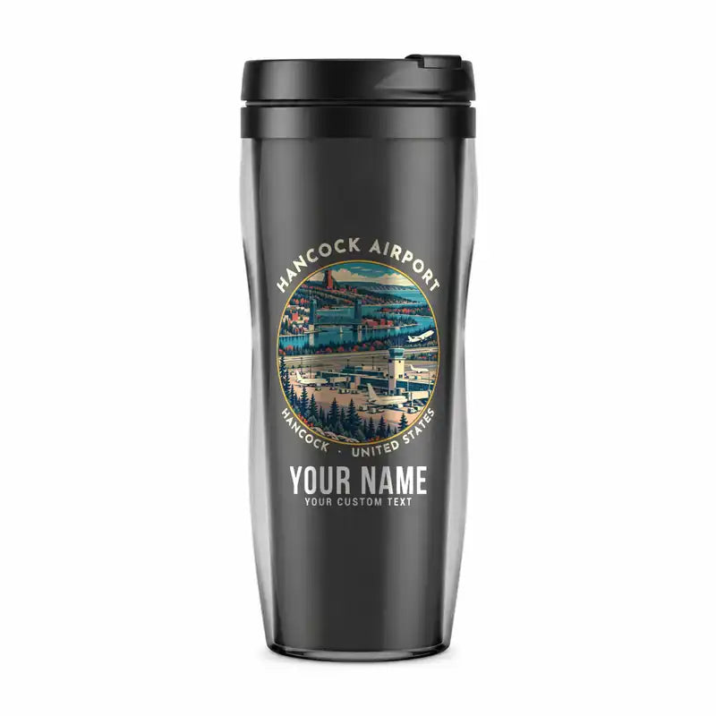 Houghton County Memorial Airport (CMX) Travel Mugs - Badge + Name - Plastic (No Holder) - Gray
