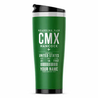Thumbnail for Houghton County Memorial Airport (CMX) Travel Mugs - Boarding Pass + Name - Stainless Steel (No Holder) - Green