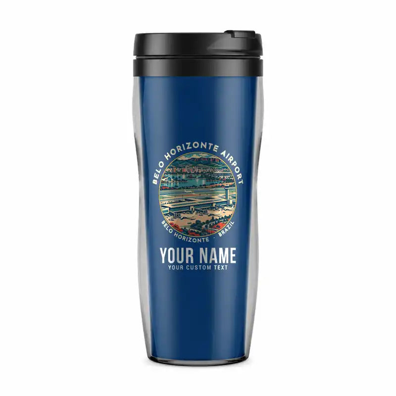 Tancredo Neves International Airport (CNF) Travel Mugs - Badge + Name - Plastic (No Holder) - Blue