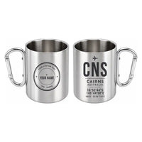 Thumbnail for Cairns Airport (CNS) Stainless Steel Mugs - ID Tag + Custom Back - Outdoors Mug - Silver