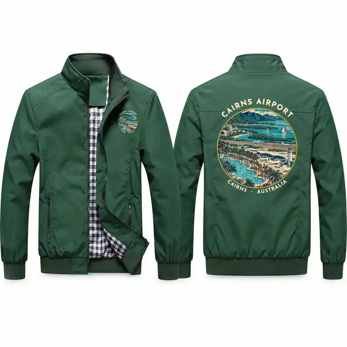 Cairns Airport (CNS) Stylish Jackets - Stand Collar - Badge - Green