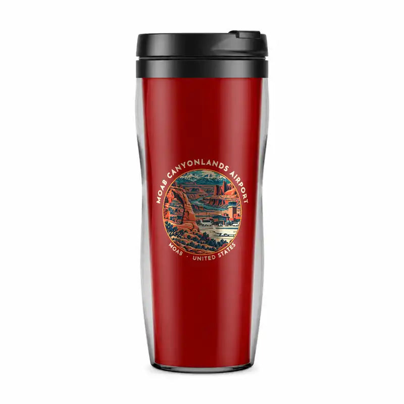 Moab Canyonlands Regional Airport (CNY) Travel Mugs - Badge - Plastic (No Holder) - Red