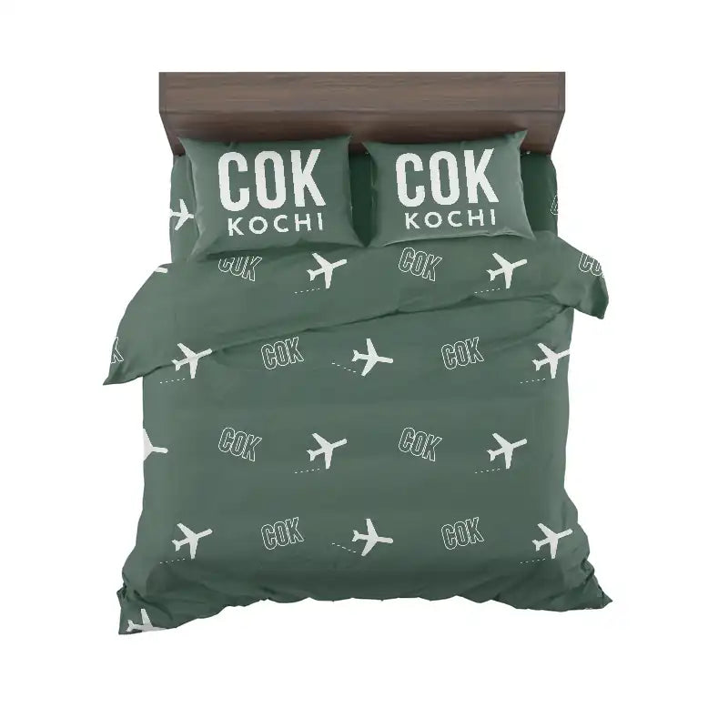 Cochin International Airport Kochi (COK) Bedding Sets & Blankets - Bedding Set - Pattern - Dark Green