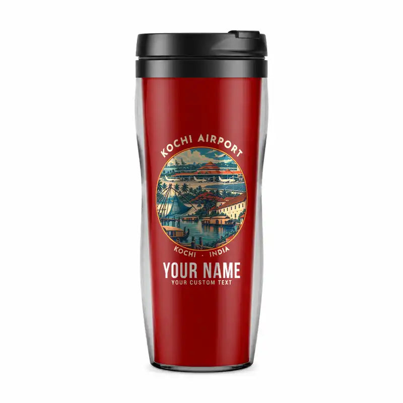 Cochin International Airport Kochi (COK) Travel Mugs - Badge + Name - Plastic (No Holder) - Red