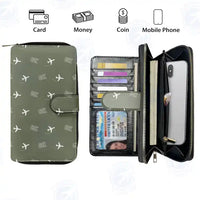 Thumbnail for Cochin International Airport Kochi (COK) Leather Wallets - Zip Long Wallet - Pattern - Green Army