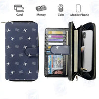 Thumbnail for Cochin International Airport Kochi (COK) Leather Wallets - Zip Long Wallet - Pattern - Navy Blue