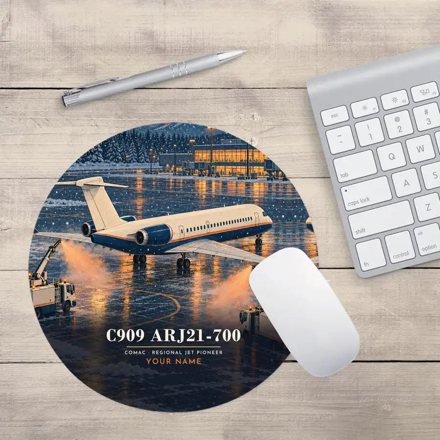 COMAC C909 ARJ21-700 - 3D + Name - Round Mouse Pad - Full Print